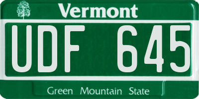 VT license plate UDF645