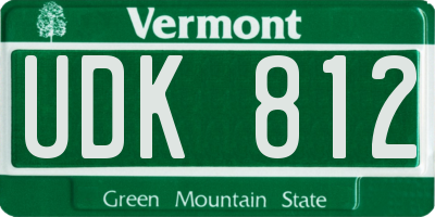 VT license plate UDK812