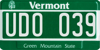 VT license plate UDO039