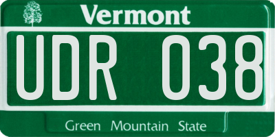 VT license plate UDR038