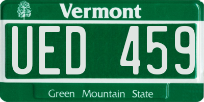 VT license plate UED459