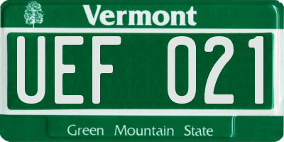 VT license plate UEF021