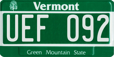 VT license plate UEF092