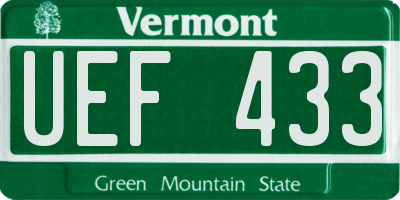 VT license plate UEF433