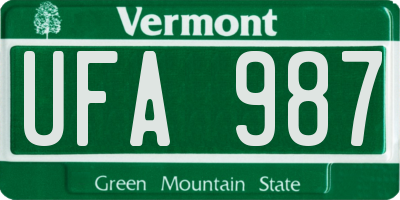 VT license plate UFA987