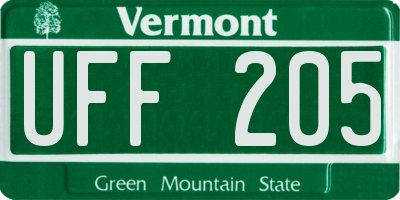 VT license plate UFF205