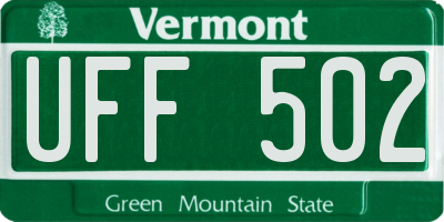 VT license plate UFF502