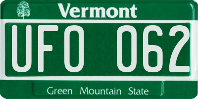 VT license plate UFO062
