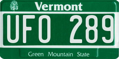 VT license plate UFO289