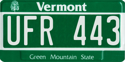 VT license plate UFR443