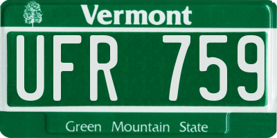 VT license plate UFR759
