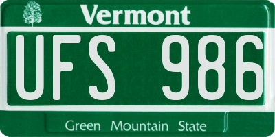 VT license plate UFS986