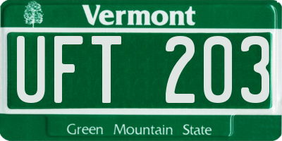 VT license plate UFT203