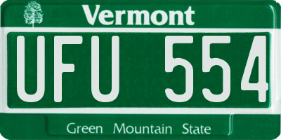 VT license plate UFU554
