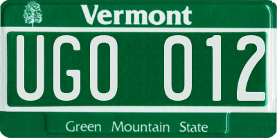 VT license plate UGO012