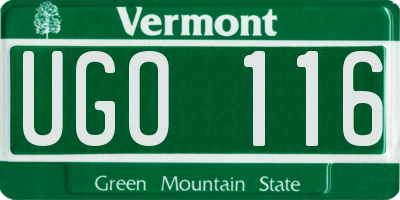 VT license plate UGO116