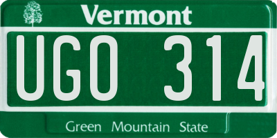VT license plate UGO314