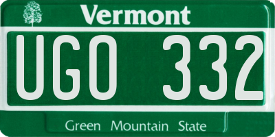 VT license plate UGO332