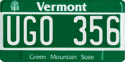 VT license plate UGO356