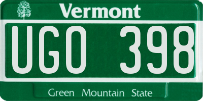 VT license plate UGO398
