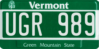 VT license plate UGR989