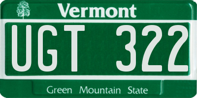 VT license plate UGT322