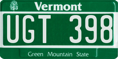 VT license plate UGT398