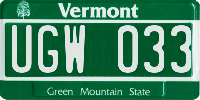VT license plate UGW033