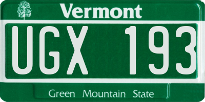 VT license plate UGX193