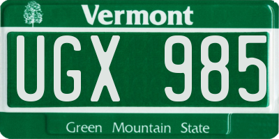 VT license plate UGX985
