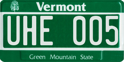 VT license plate UHE005