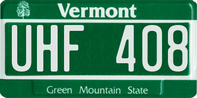 VT license plate UHF408