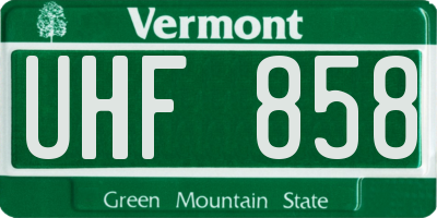 VT license plate UHF858