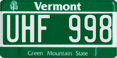 VT license plate UHF998