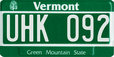 VT license plate UHK092