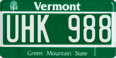 VT license plate UHK988