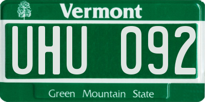 VT license plate UHU092