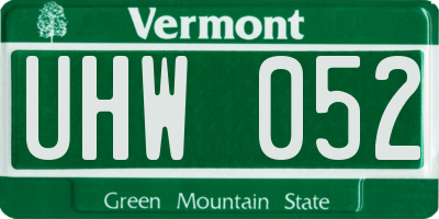 VT license plate UHW052