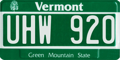 VT license plate UHW920