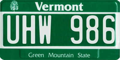 VT license plate UHW986