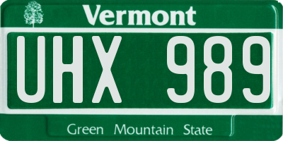 VT license plate UHX989