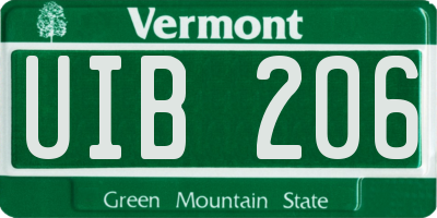 VT license plate UIB206