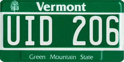 VT license plate UID206