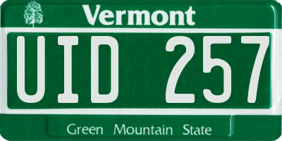 VT license plate UID257