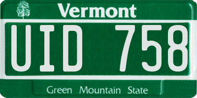 VT license plate UID758