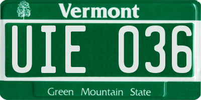 VT license plate UIE036