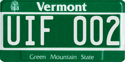 VT license plate UIF002
