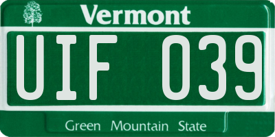 VT license plate UIF039