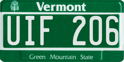 VT license plate UIF206