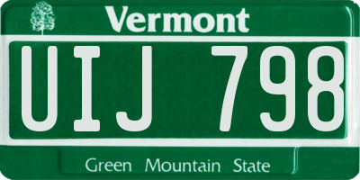 VT license plate UIJ798